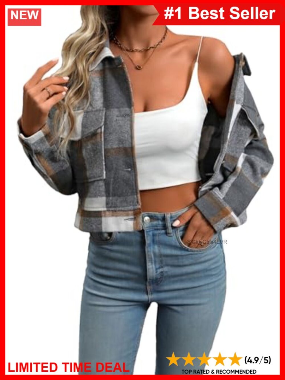 Women's Cropped Plaid Shacket Flannel Button Up Fall Jacket